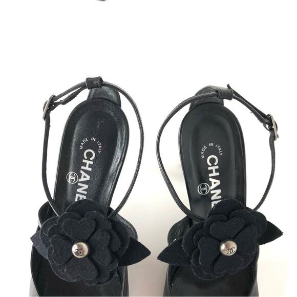 Chanel Retro Vintage CC Logo Camellia Slingback Ankle Strap Pointed Toe Pumps 40 - Picture 6 of 12
